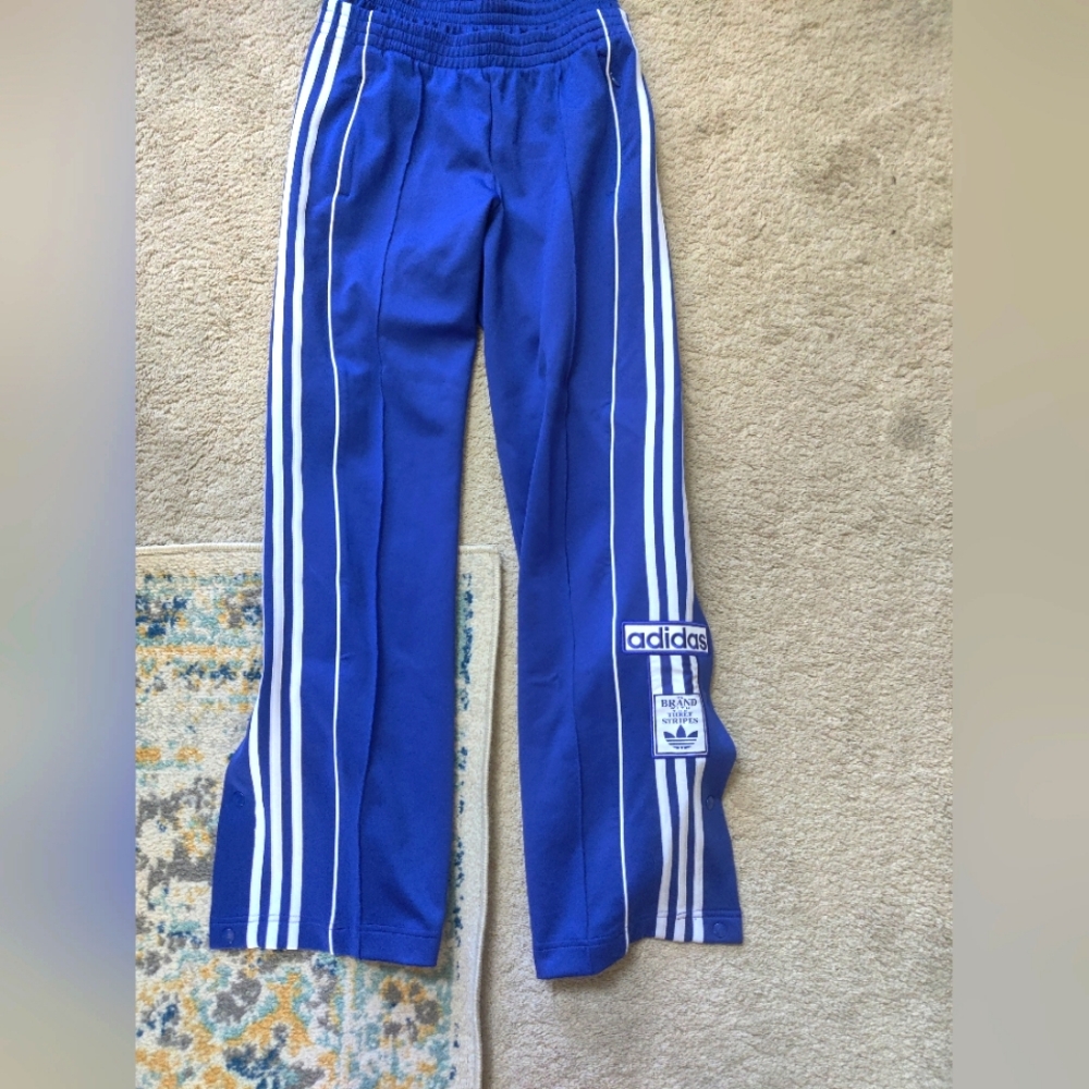Adidas Women's Royal Blue Joggers with White Stripes